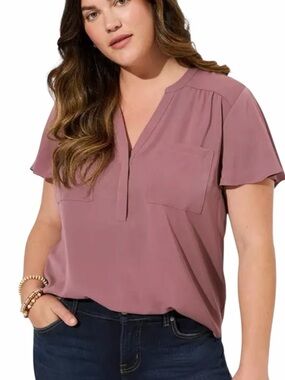 Torrid Harper Dusty Rose Flutter Sleeve Blouse Size 3 Mauve Pullover Top